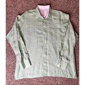 Men's Inserch green 100% linen long sleeve button down size 3XL